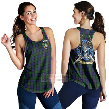 Dundas Tartan Women's Racerback Tanks with Family Crest Celtic Skull Style