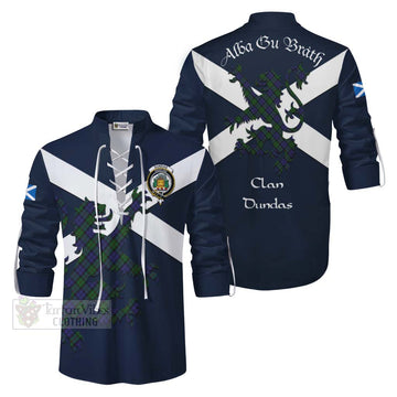 Dundas Tartan Lion Rampant Ghillie Kilt Shirt Proudly Display Your Heritage with Alba Gu Brath and Clan Name Men - Tartan Vibes Clothing