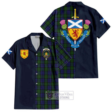 Dundas Tartan Short Sleeve Button Shirt with Scottish Lion Royal Arm Half Style