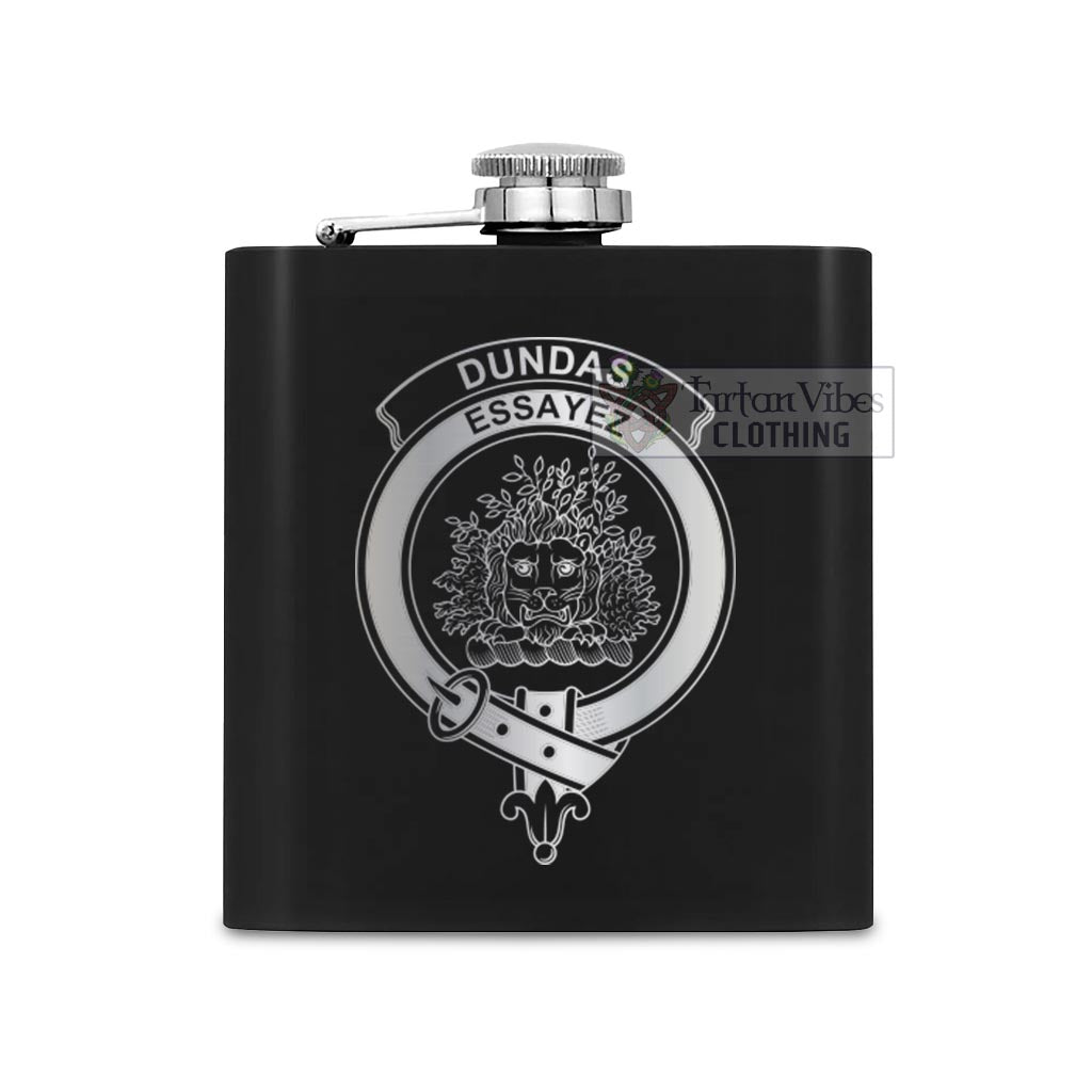 Tartan Vibes Clothing Dundas Crest Hip Flask Set 7oz Black Stainless Steel with A Gift Box