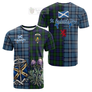 Dundas Tartan Cotton T-shirt Happy St. Andrew's Day Half Tartan Style Kid's Shirt - Tartan Vibes Clothing
