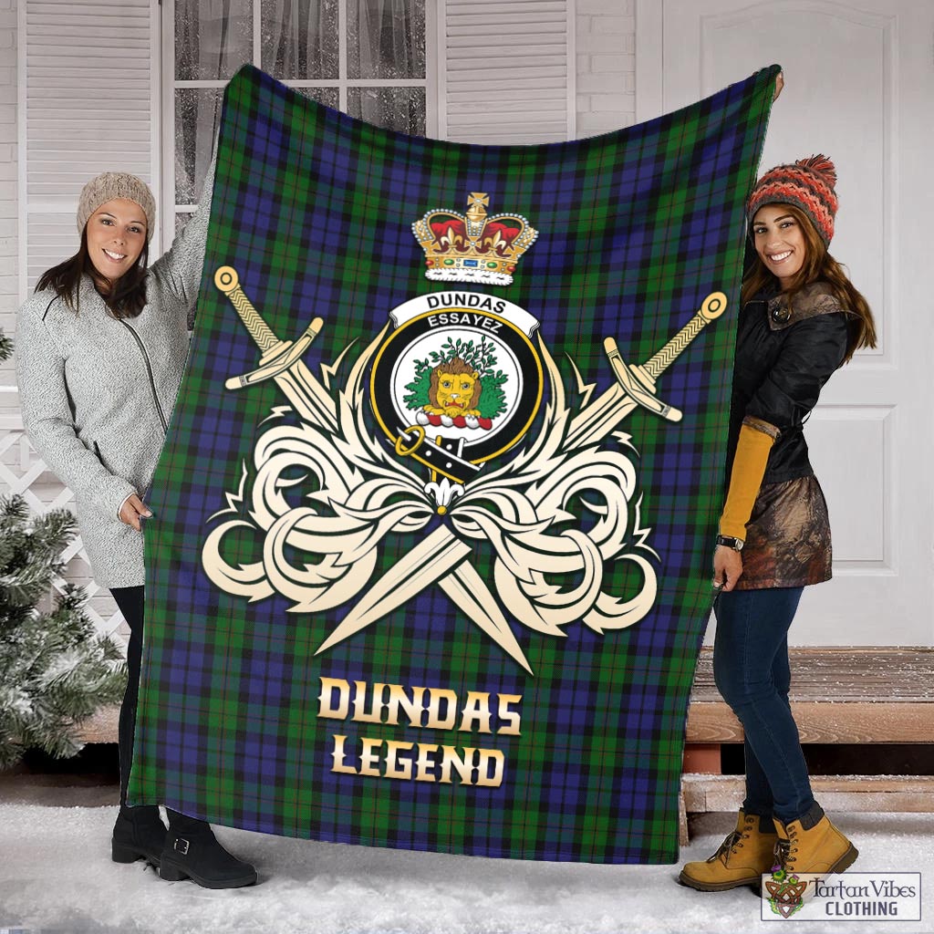 Tartan Vibes Clothing Dundas Tartan Blanket with Clan Crest and the Golden Sword of Courageous Legacy