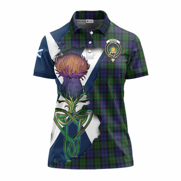 Dundas Tartan Family Crest Women's Polo Shirt Scottish Thistle Celtic Inspired