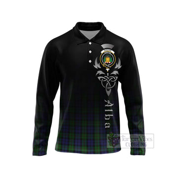 Dundas Tartan Long Sleeve Polo Shirt Featuring Alba Gu Brath Family Crest Celtic Inspired