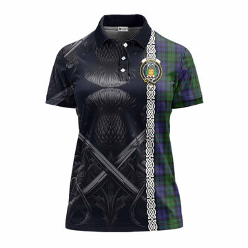 Dundas Tartan Women's Polo Shirt with Family Crest Cross Sword Thistle Celtic Vibes