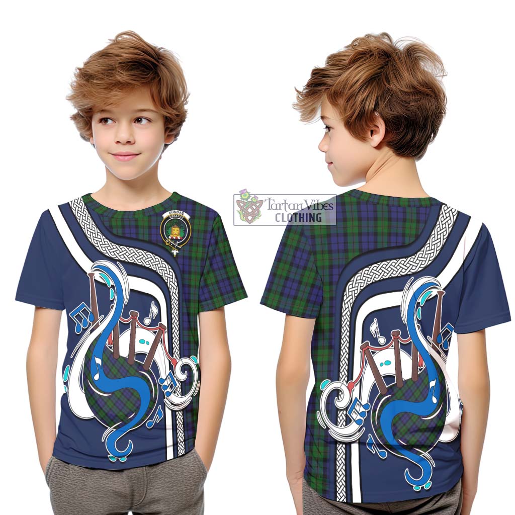 Tartan Vibes Clothing Dundas Tartan Kid T-Shirt with Epic Bagpipe Style