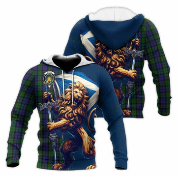 Dundas Tartan Family Crest Knitted Hoodie with Scottish Majestic Lion