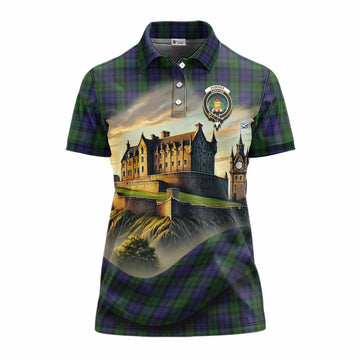 Dundas Tartan Family Crest Women's Polo Shirt with Scottish Ancient Castle Style