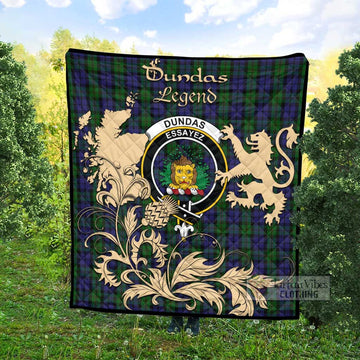 Dundas Tartan Quilt with Family Crest and Scottish Symbol Style