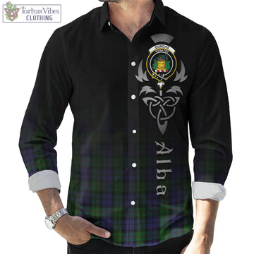 Dundas Tartan Long Sleeve Button Up Featuring Alba Gu Brath Family Crest Celtic Inspired