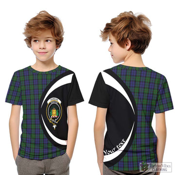 Dundas Tartan Kid T-Shirt with Family Crest Circle Style