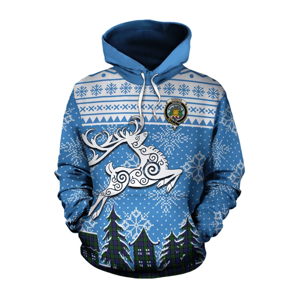 Tartan Vibes Clothing Dundas Clan Christmas Cotton Hoodie Celtic Reindeer Style