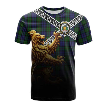 Dundas Crest Tartan Cotton T-shirt with Golden Lion Emblem Celtic Style Kid's Shirt - Tartan Vibes Clothing