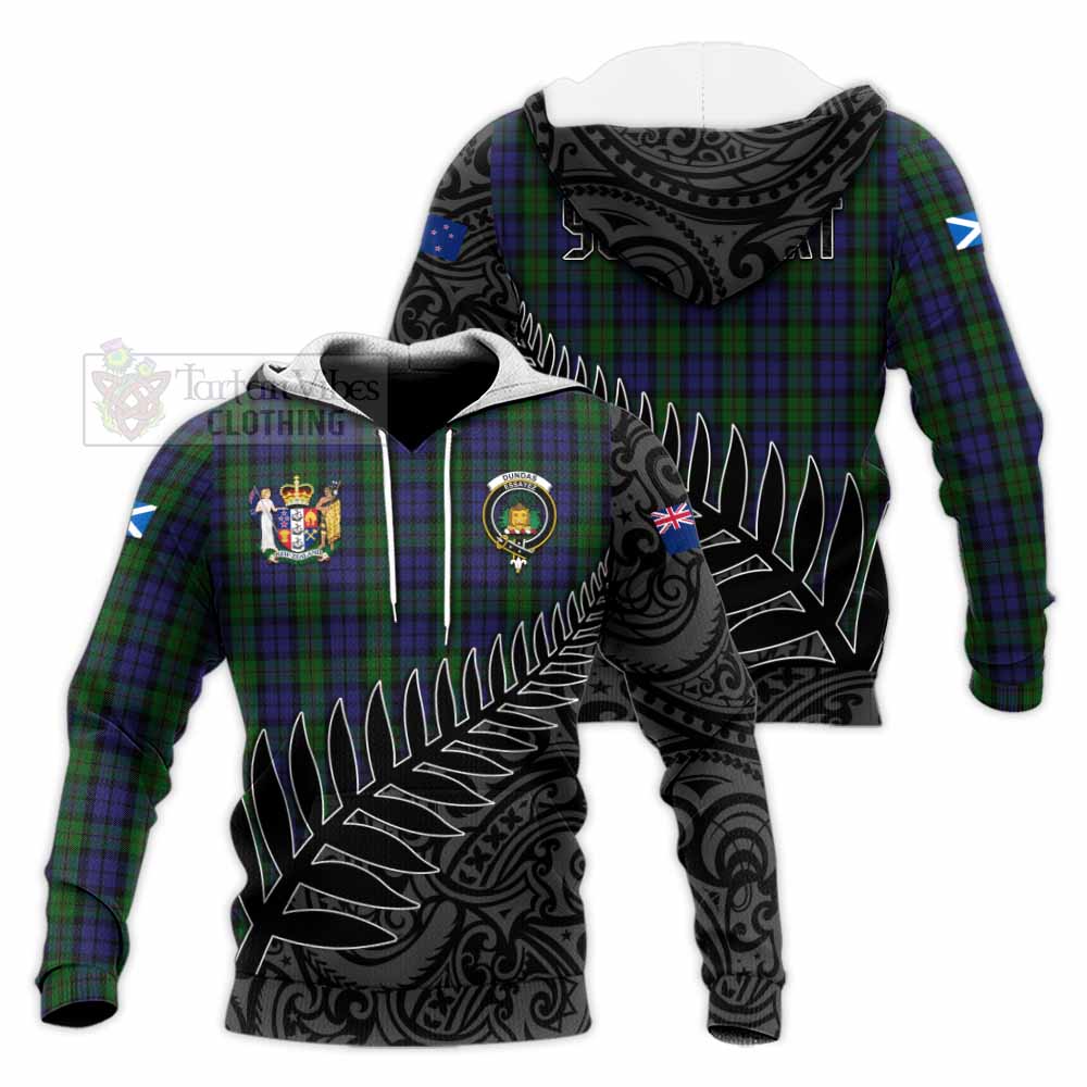 Tartan Vibes Clothing Dundas Crest Tartan Knitted Hoodie with New Zealand Silver Fern Half Style