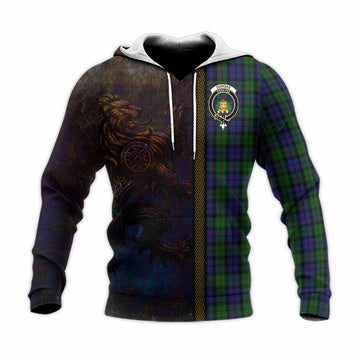 Dundas Tartan Family Crest Knitted Hoodie Alba Gu Brath Be Brave Lion Ancient Style Unisex Knitted Pullover Hoodie - Tartan Vibes Clothing