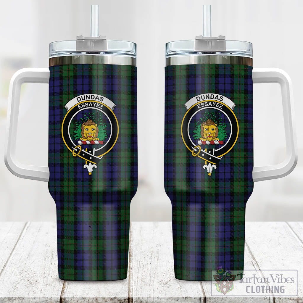 Tartan Vibes Clothing Dundas Tartan and Family Crest Tumbler with Handle