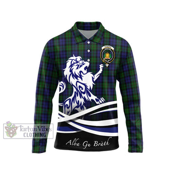 Dundas Tartan Long Sleeve Polo Shirt with Alba Gu Brath Regal Lion Emblem Unisex - Tartan Vibes Clothing