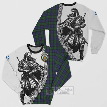 Dundas Tartan Clan Crest Sweatshirt with Highlander Warrior Celtic Style