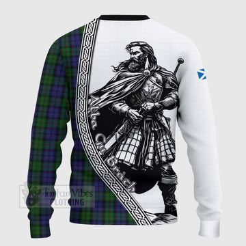 Dundas Tartan Clan Crest Knitted Sweater with Highlander Warrior Celtic Style - Tartan Vibes Clothing