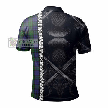 Dundas Tartan Polo Shirt with Family Crest Cross Sword Thistle Celtic Vibes