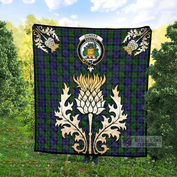 Dundas Tartan Quilt with Family Crest and Golden Thistle Style