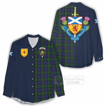 Dundas Tartan Women's Casual Shirt Alba with Scottish Lion Royal Arm Half Style