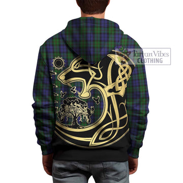 Dundas Tartan Hoodie with Family Crest Celtic Wolf Style