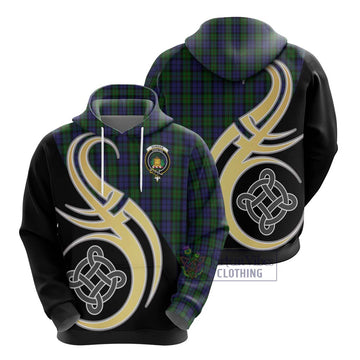 Dundas Tartan Hoodie with Family Crest and Celtic Symbol Style