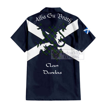 Dundas Tartan Lion Rampant Short Sleeve Button Shirt  Proudly Display Your Heritage with Alba Gu Brath and Clan Name