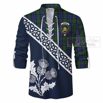Dundas Tartan Ghillie Kilt Shirt Featuring Thistle and Scotland Map - Tartan Vibes Clothing