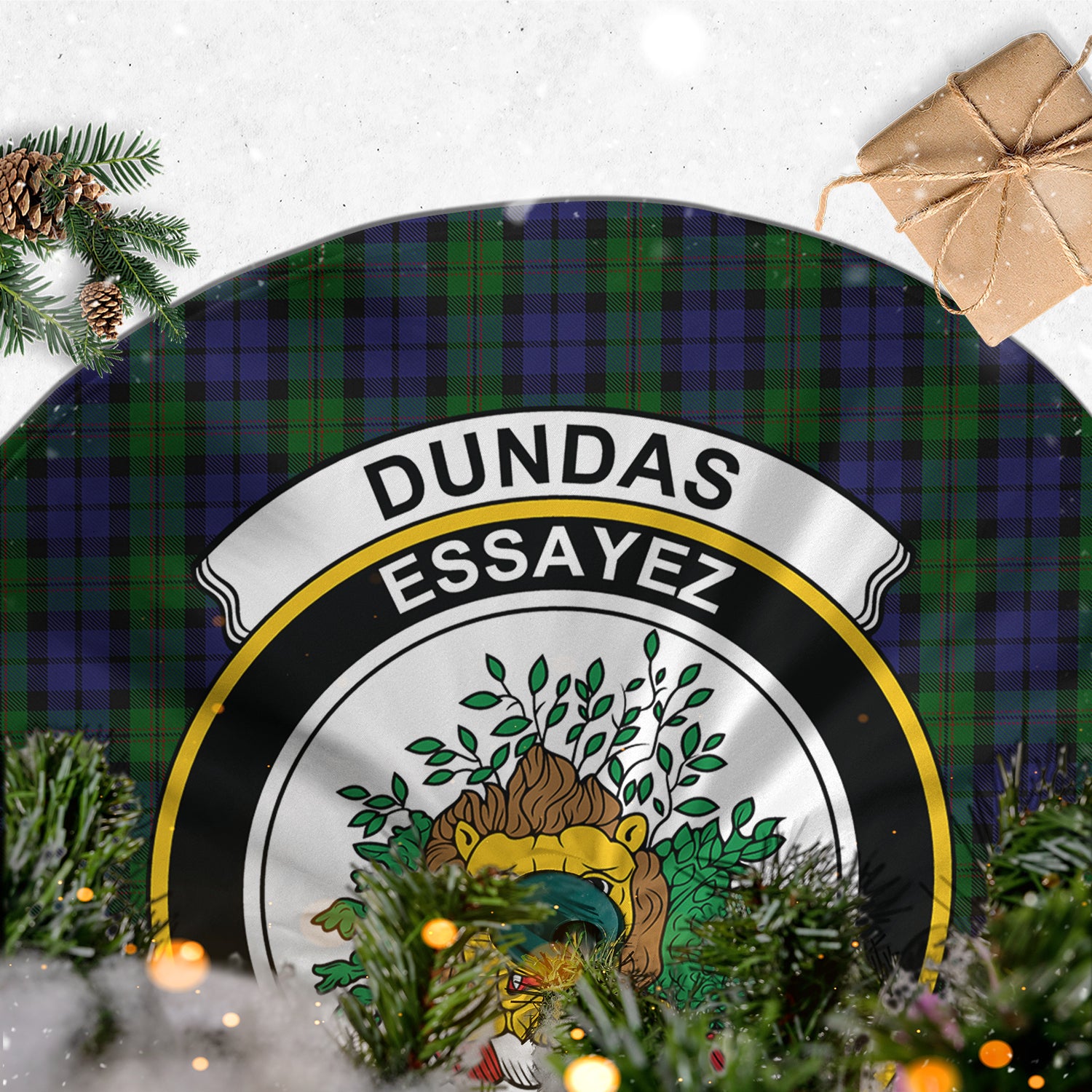 Dundas Tartan Christmas Tree Skirt with Family Crest - Tartanvibesclothing