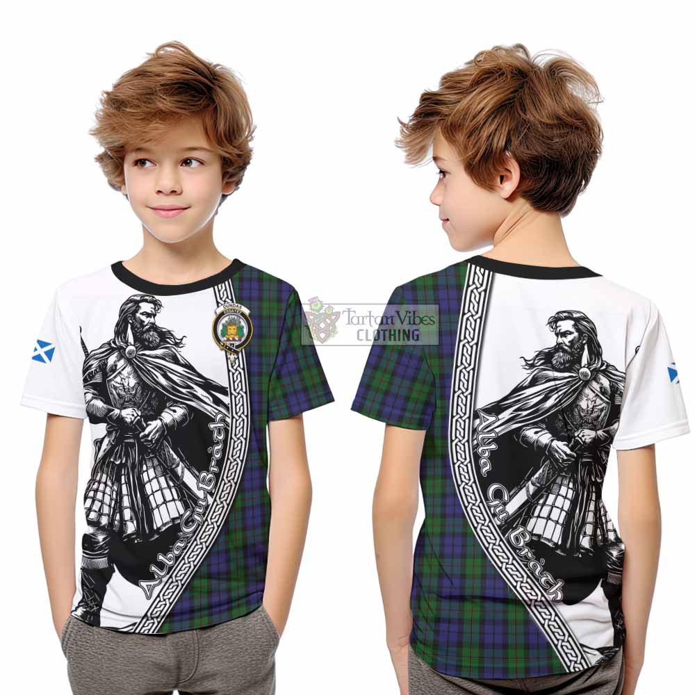 Dundas Tartan Clan Crest Kid T-Shirt with Highlander Warrior Celtic Style