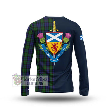 Dundas Tartan Long Sleeve T-Shirt with Scottish Lion Royal Arm Half Style