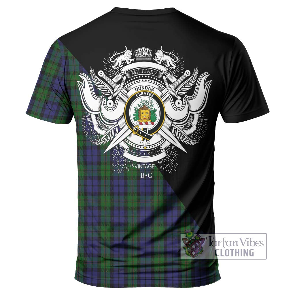 Tartan Vibes Clothing Dundas Tartan T-Shirt with Family Crest and Military Logo Style