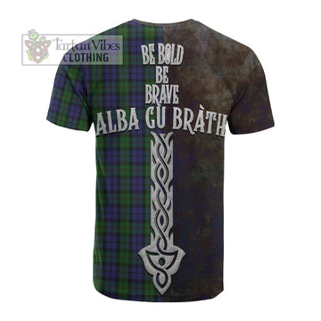 Dundas Tartan Family Crest Cotton T-shirt Alba Gu Brath Be Brave Lion Ancient Style - Tartan Vibes Clothing