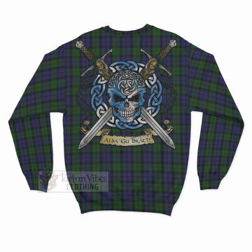 Dundas Tartan Sweatshirt with Family Crest Celtic Skull Style