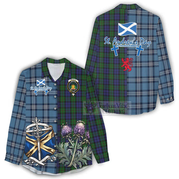 Dundas Tartan Women's Casual Shirt Happy St. Andrew's Day Half Tartan Style