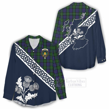 Dundas Tartan Women's Casual Shirt Featuring Thistle and Scotland Map