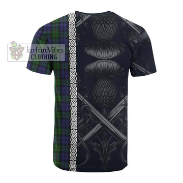 Dundas Tartan Cotton T-shirt with Family Crest Cross Sword Thistle Celtic Vibes - Tartan Vibes Clothing