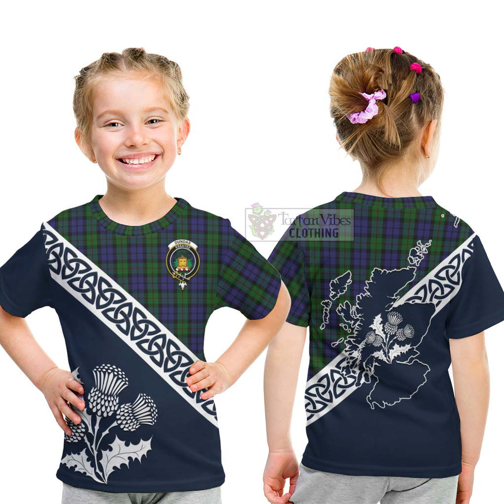 Tartan Vibes Clothing Dundas Tartan Kid T-Shirt Featuring Thistle and Scotland Map