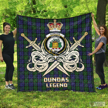 Dundas Tartan Quilt with Clan Crest and the Golden Sword of Courageous Legacy