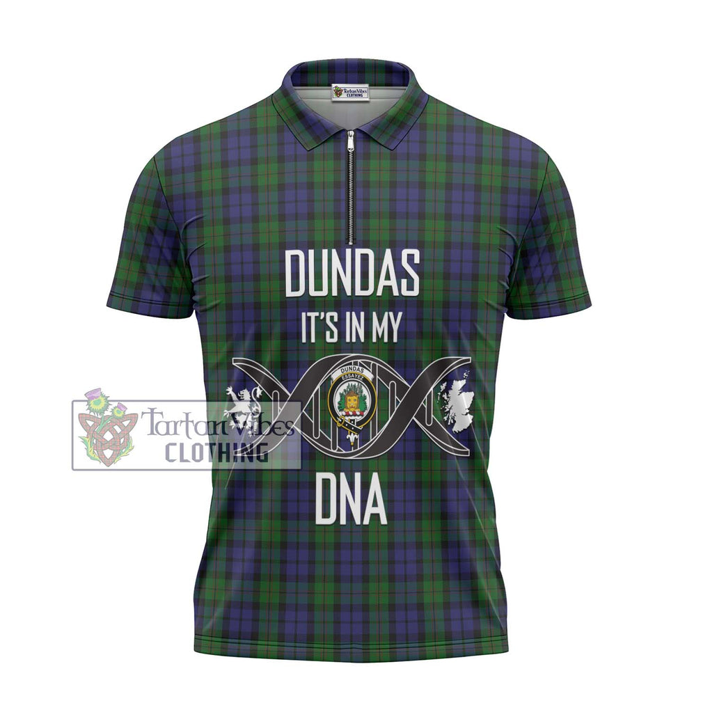 Dundas Tartan Zipper Polo Shirt with Family Crest DNA In Me Style - Tartanvibesclothing Shop