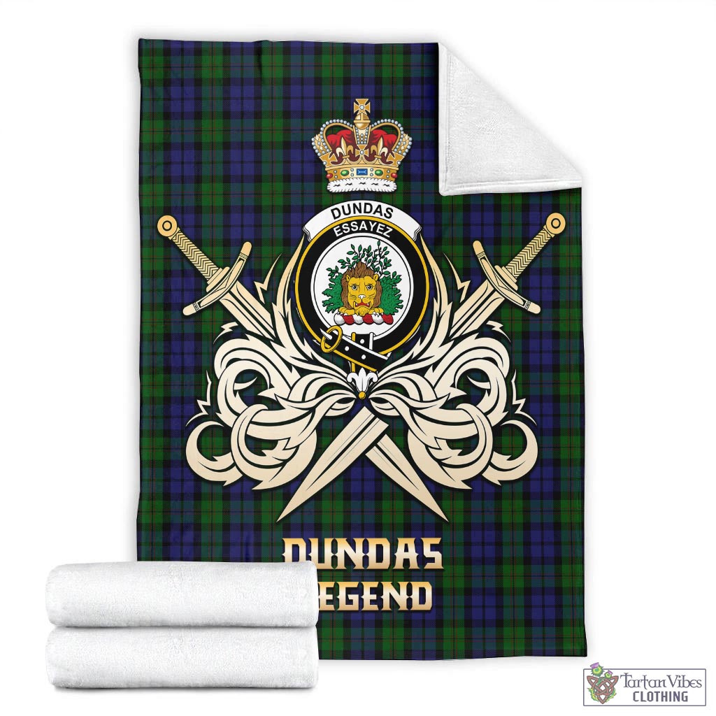 Tartan Vibes Clothing Dundas Tartan Blanket with Clan Crest and the Golden Sword of Courageous Legacy