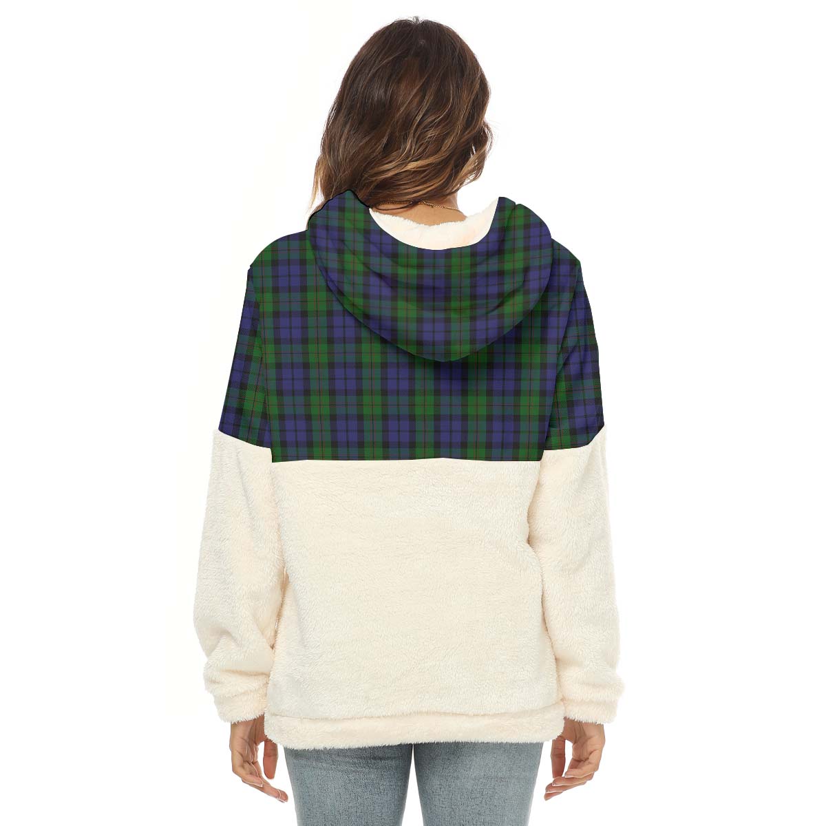 Dundas Tartan Half Style Women's Borg Fleece Hoodie with Half Zip with Family Crest - Tartan Vibes Clothing