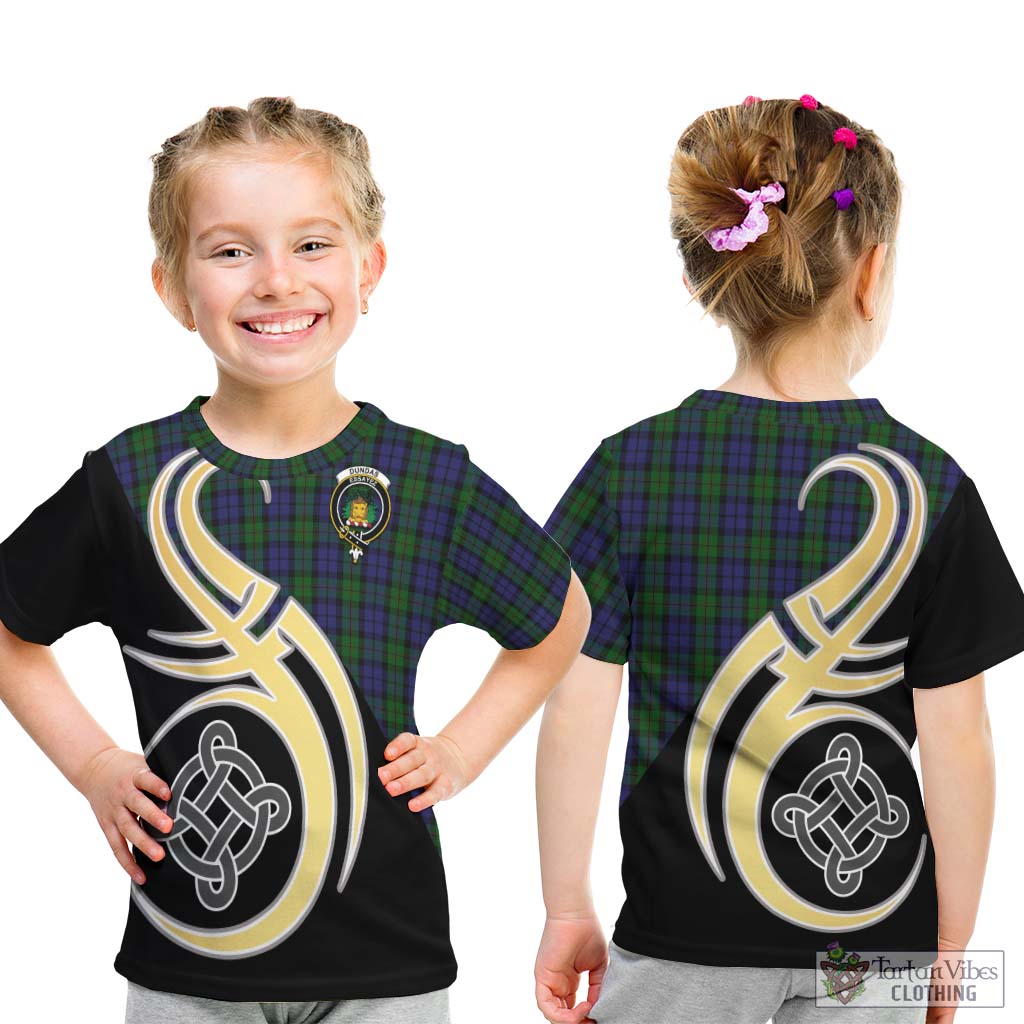 Tartan Vibes Clothing Dundas Tartan Kid T-Shirt with Family Crest and Celtic Symbol Style