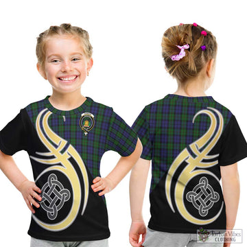 Dundas Tartan Kid T-Shirt with Family Crest and Celtic Symbol Style