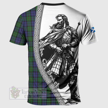 Dundas Tartan Clan Crest T-Shirt with Highlander Warrior Celtic Style