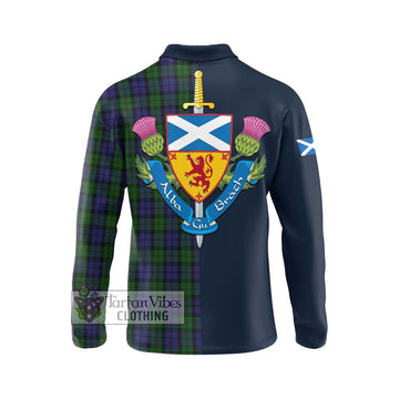 Dundas Tartan Long Sleeve Polo Shirt with Scottish Lion Royal Arm Half Style