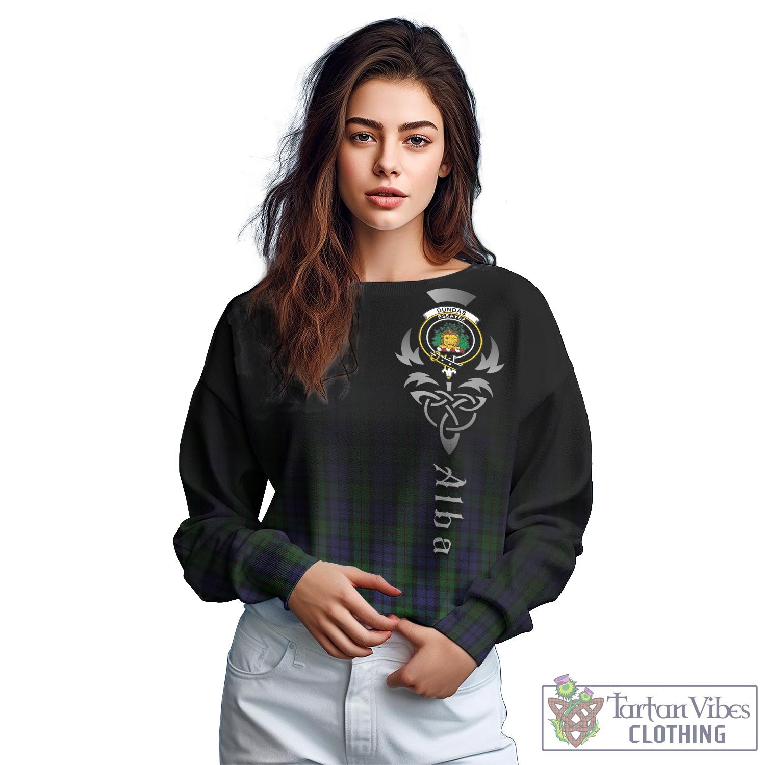 Tartan Vibes Clothing Dundas Tartan Sweatshirt Featuring Alba Gu Brath Family Crest Celtic Inspired