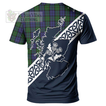 Dundas Tartan T-Shirt Featuring Thistle and Scotland Map